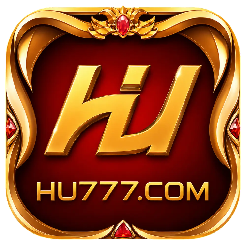HU777 game 2026 gold logo on dark red luxury gaming background